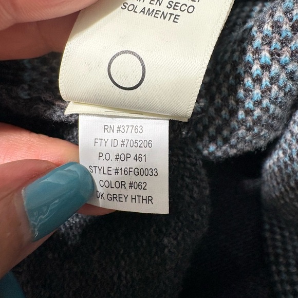 Original Penguin Charcoal Turquoise V Neck Lambswool Sweater, Geometric, Office. - Picture 8 of 11